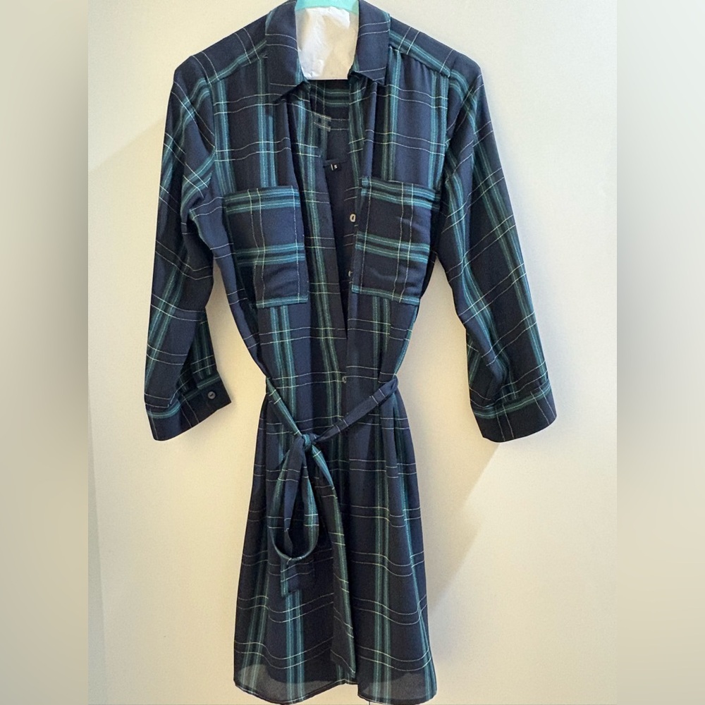 1. State Plaid Mini Dress - Blue and Green